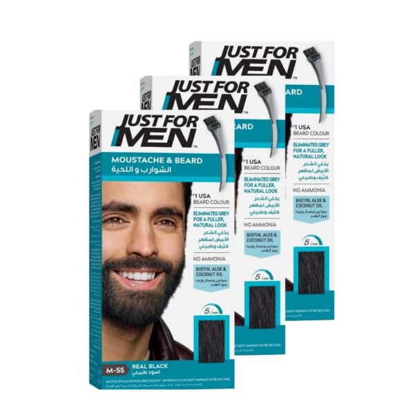 Buy Just For Men x 3 Brush-In Color Gel Mustache & Beard Real Black M-55