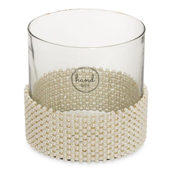 Buy Maha Beaded Candle Holder, White - 15x15 cm