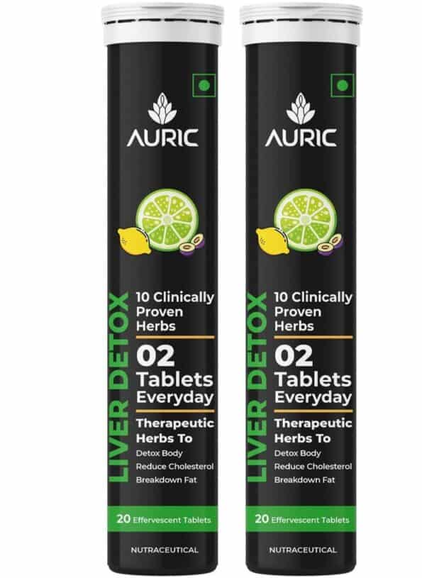 Auric Liver Detox Effervescent Fizzy Water with 10 Ayurvedic Herbs Drop, Dissolve, Fizz, Drink 40 Tablets