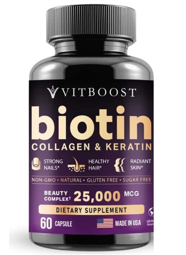 Biotin with Collagen and Keratin – 25000 mcg, 60 Capsule