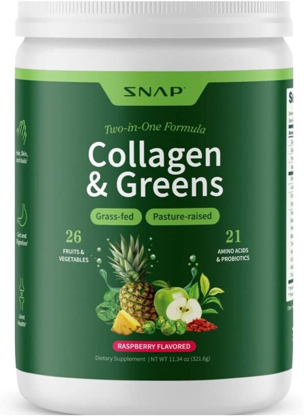 Collagen & Greens, Two-in-One Formula, Grass-fed, Pasture-raised, 26 Fruits & Vegetables, 21 Amino Acids & Probiotics, Raspberry Flavored, Dietary...