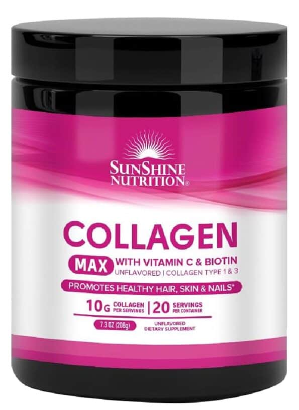 Collagen Max Infused With Vitamin C And Biotin Dietary Supplement Unflavoured Collagen Type 1 And 3 Promotes Healthy Hair, Skin And Nails 10G...