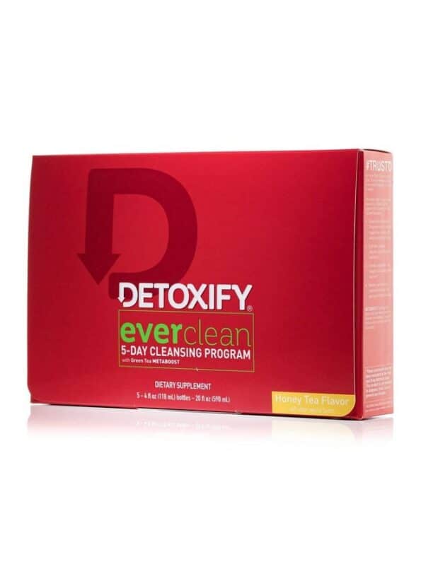 Detoxify - Ever Clean Cleansing Program - Honey Tea - 5 x 4 oz Bottles - 5-Day Solution - Green Tea, Vitamins & Minerals - Plus Sticker and Bag