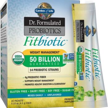 Dr. Formulated Probiotics Fitbiotic Weight Management Powder 50 Billion Cfu And Prebiotic Fiber Organic 20 Single Serving Packets