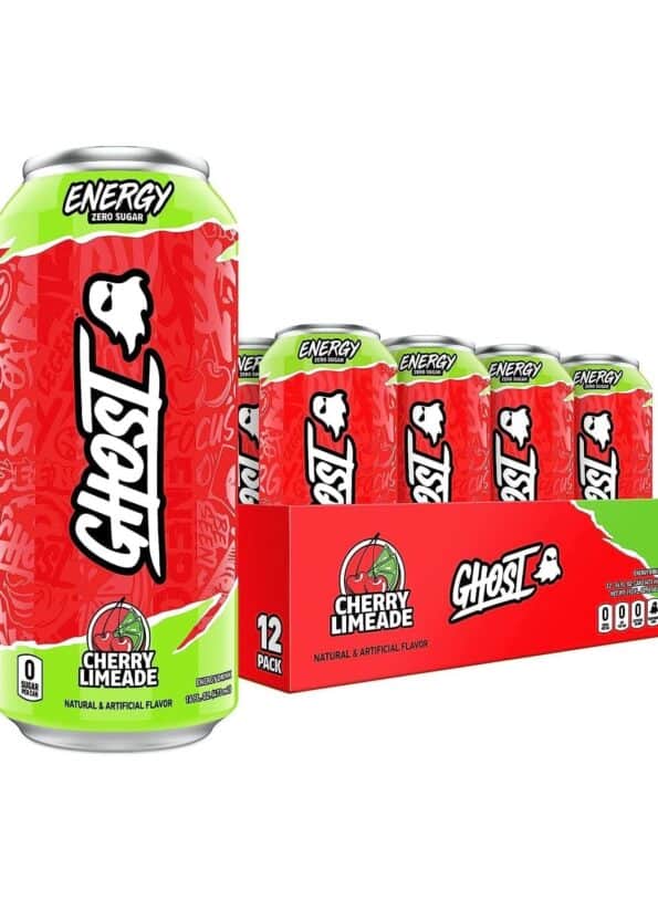Ghost Energy Sugar-Free Energy Drink - 12-Pack, Cherry Limeade, 16oz Cans - Energy & Focus -200mg of Natural Caffeine, L-Carnitine & Taurine -Soy,...
