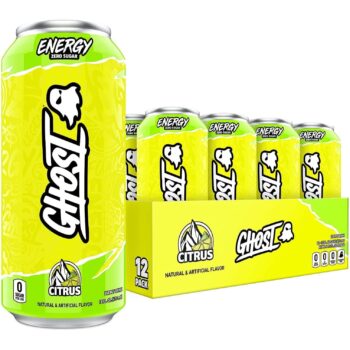 Ghost Energy Sugar-Free Energy Drink - 12-Pack, Citrus, 16oz Cans - Energy & Focus - 200mg of Natural Caffeine, L-Carnitine & Taurine -Soy,...