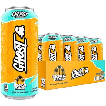 Ghost Energy Sugar-Free Energy Drink - 12-Pack, Tropical Mango, 16oz Cans - Energy & Focus - 200mg of Natural Caffeine, L-Carnitine & Taurine -Soy,...