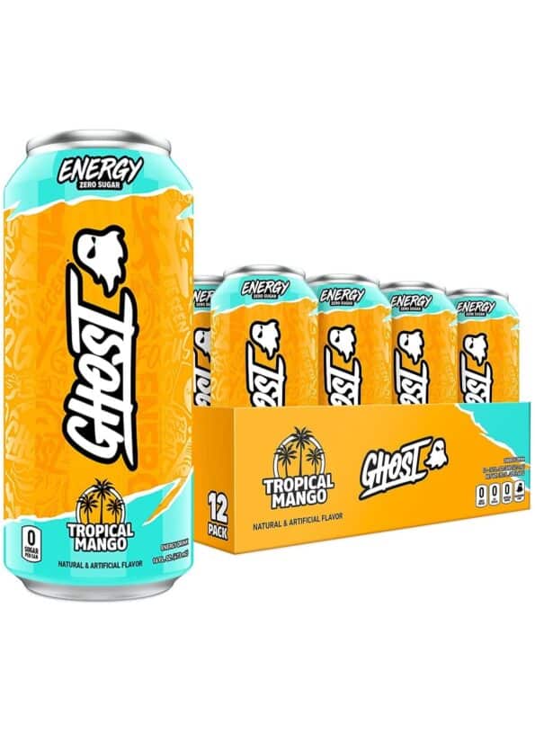 Ghost Energy Sugar-Free Energy Drink - 12-Pack, Tropical Mango, 16oz Cans - Energy & Focus - 200mg of Natural Caffeine, L-Carnitine & Taurine -Soy,...