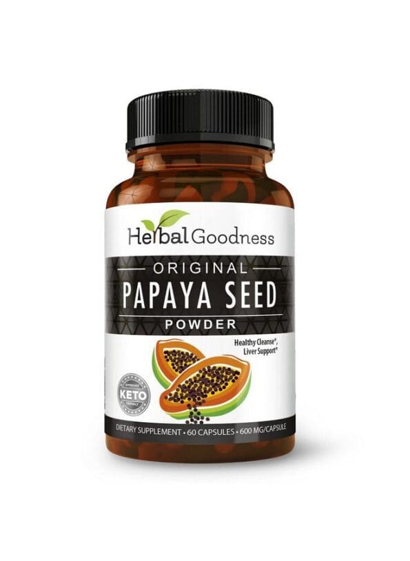 Herbal Goodness Papaya Seeds Capsules 60ct - Supports Gut and Digestive Health -100% Natural Body Detox Cleanse and Colon Broom Formula - 1 Pack