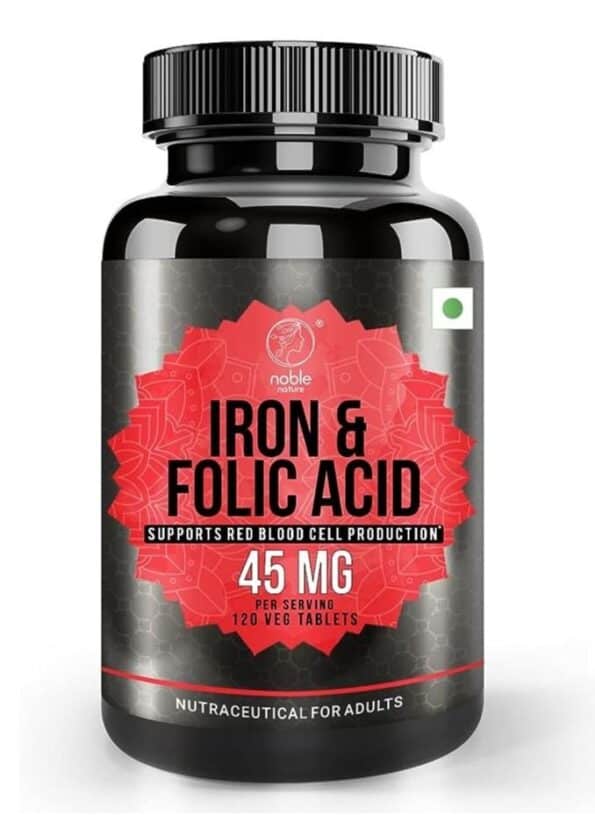Iron & Folic Acid Supplement, with Zinc, Copper, Vitamin C & Vitamin B12, Supports Red Blood Cell Production - 120 Veg Tablets