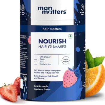 Man Matters Biotin Hair Gummies for Men Strawberry Flavoured Vitamin A Vitamin C Vitamin E and Zinc Helps Reduce Hair Fall and Strengthen Nails...