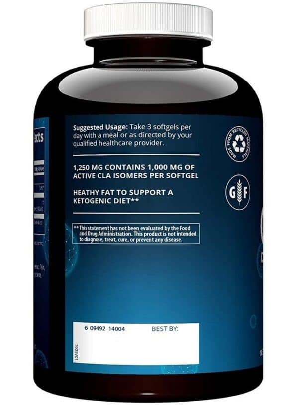 Nutrition CLA 1250 | Keto Friendly | 80% CLA High Potency | 1000mg CLA per Capsule | Healthy fats | Gluten-Free | 30 Servings