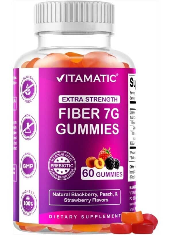 Prebiotic Fiber Gummies for Adults - 7G Fiber Extra Strength - Zero Sugar Added - 60 Pectin Based Gummies - Digestive Health & Regularity Support