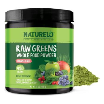 Raw Greens Whole Food Powder Unsweetened, Supports Energy, Immunity, & Detox, Dietary Supplement , NET WT 17Oz (480 g)