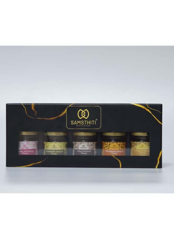SAMSTHITI Honey Gift Box 100% Natural Organic Infused Honey in a Gift box with health benefits, Pack of 5 Gift Set