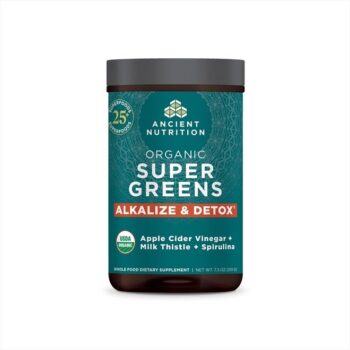 Supergreens Alkalize & Detox Powder by Ancient Nutrition, Organic Superfood Powder Made from Real Fruits, Vegetables and Herbs, for Digestive and...