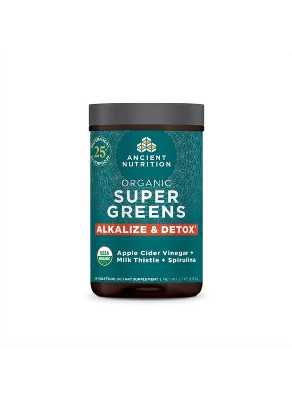 Supergreens Alkalize & Detox Powder by Ancient Nutrition, Organic Superfood Powder Made from Real Fruits, Vegetables and Herbs, for Digestive and...