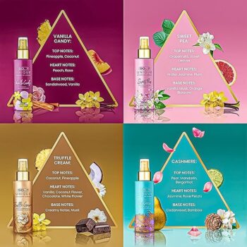 Unique Mini Mist Womens Gift Set With Vanilla Candy, Sweet Pea, Truffle Cream, & Cashmere, Body Mist Fragrance Spray Set (4 X 50Ml). - Image 3