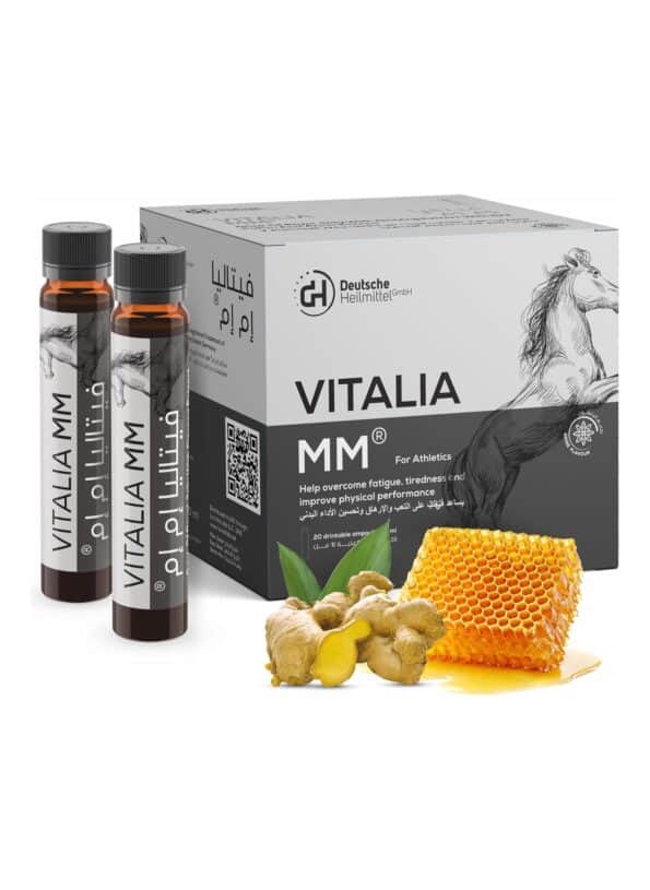 Vitalia MM Drinkable Vials for Athletics with Ginseng, Vitamin C, E, and Open Bee Pollen, 20 vials